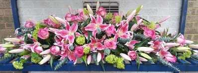 Traditional Casket Spray   Lily and Rose Pink
